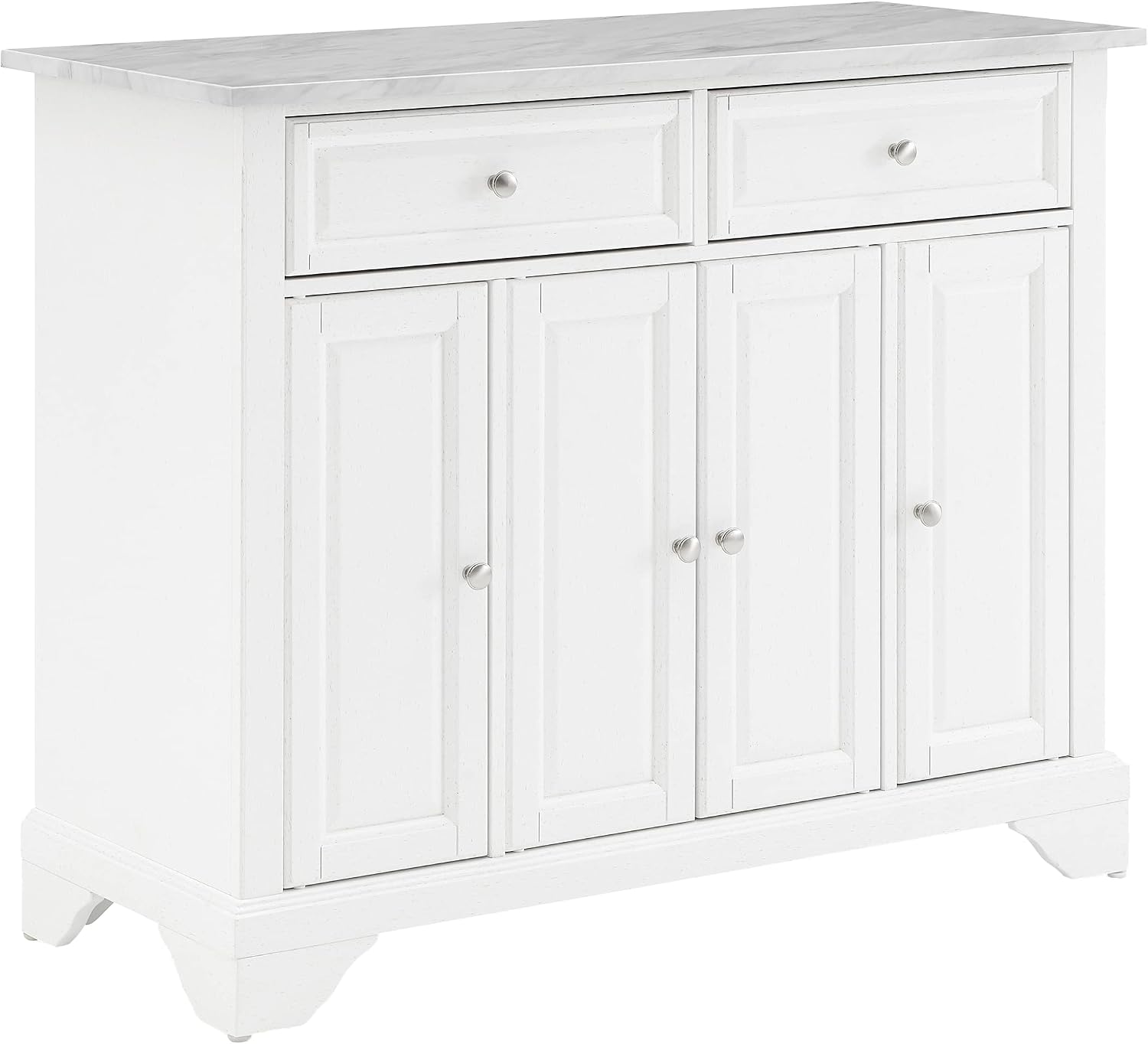 Crosley Furniture Avery Rolling Kitchen Island Storage Cart with Shelves, Microwave Stand, Coffee Bar, Distressed White