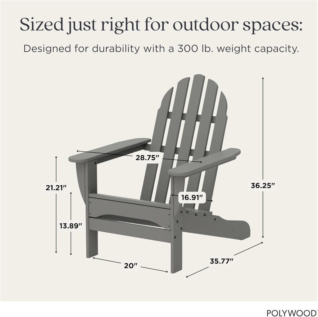 POLYWOOD AD4030GY Classic Outdoor Adirondack Chair, Slate Grey