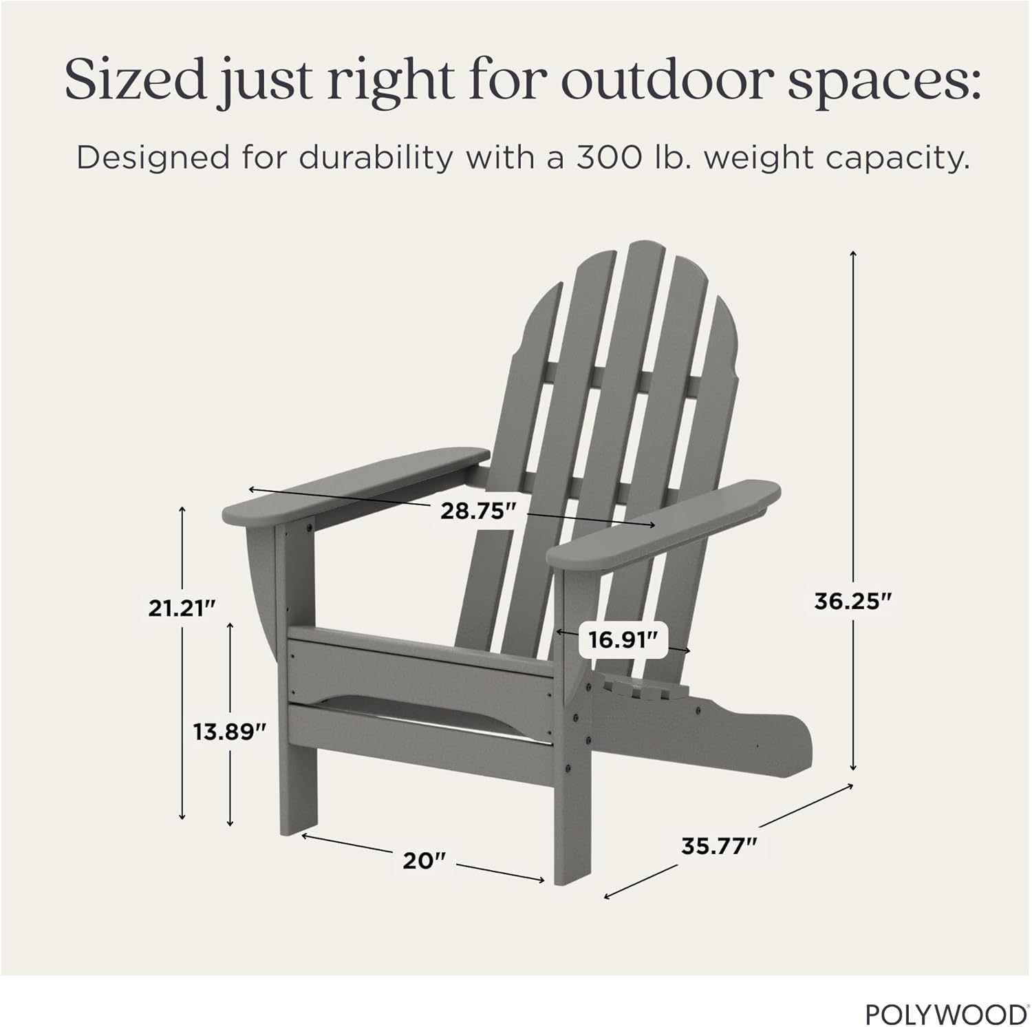 POLYWOOD AD4030GY Classic Outdoor Adirondack Chair, Slate Grey