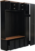 59"W Black Hall Tree Entryway Storage Bench with Extra Large Side Storage, 78.7"H Wooden Coat Shoe Rack Organizer with Hooks, Cabinets and 4 Drawers for Hallway, Entryway, Living Room or Mudroom