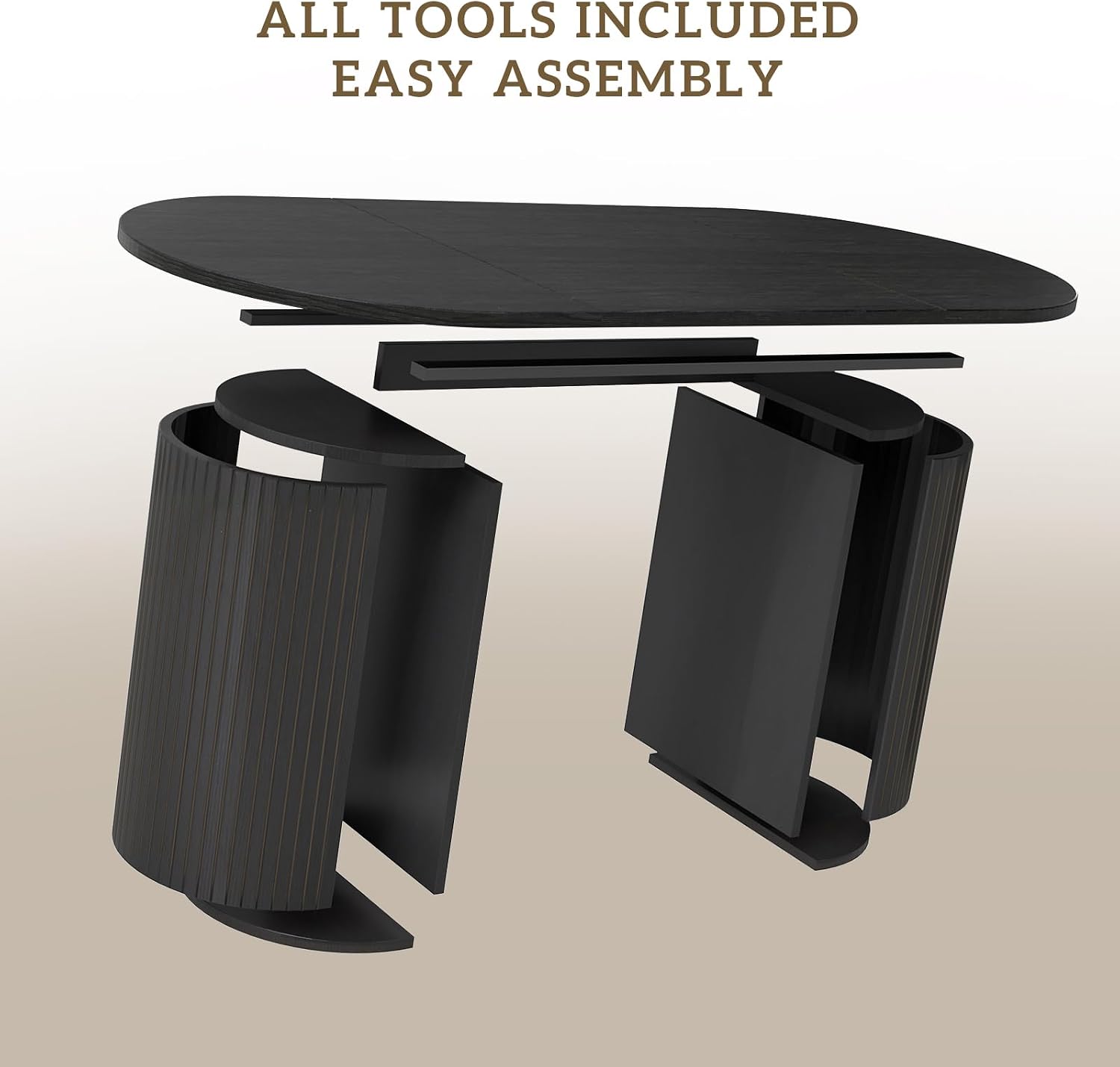 70.8" Oval Dining Table for 4-6 Persons, Fluted Pedestal Base Mid Century Wood Veneer Kitchen Table with Curved Edges for Dining Room, Apartment, Small Spaces, Black