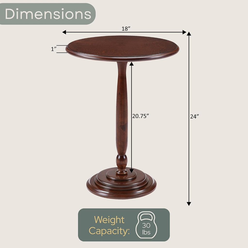 Convenience Concepts Classic Accents Amelia Spindle Table 18" - Traditional Solid Wood Round Side Accent, Display Pedestal for Transitional Living Room, Entryway, Hallway, or Bedroom, Espresso