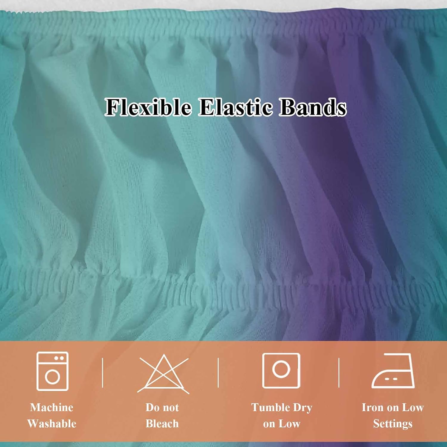 Teal Purple Ombre Bed Skirt King Size 18 Inch Drop, Wrap Around Bed Skirts, Modern Art Abstract Aesthetics Elastic Bedskirt Pleated Bed Frame Cover Luxurious Dust Ruffle for King Bed
