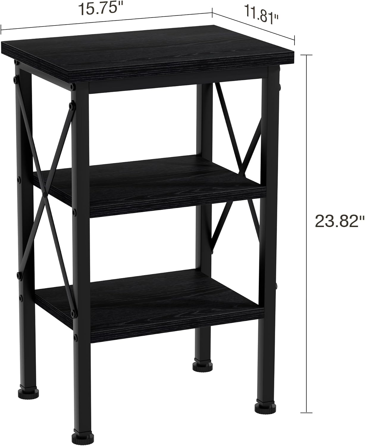 VECELO End Side Table Night Stand,X-Design with Storage Shelf for Bedroom,Living Room,Black