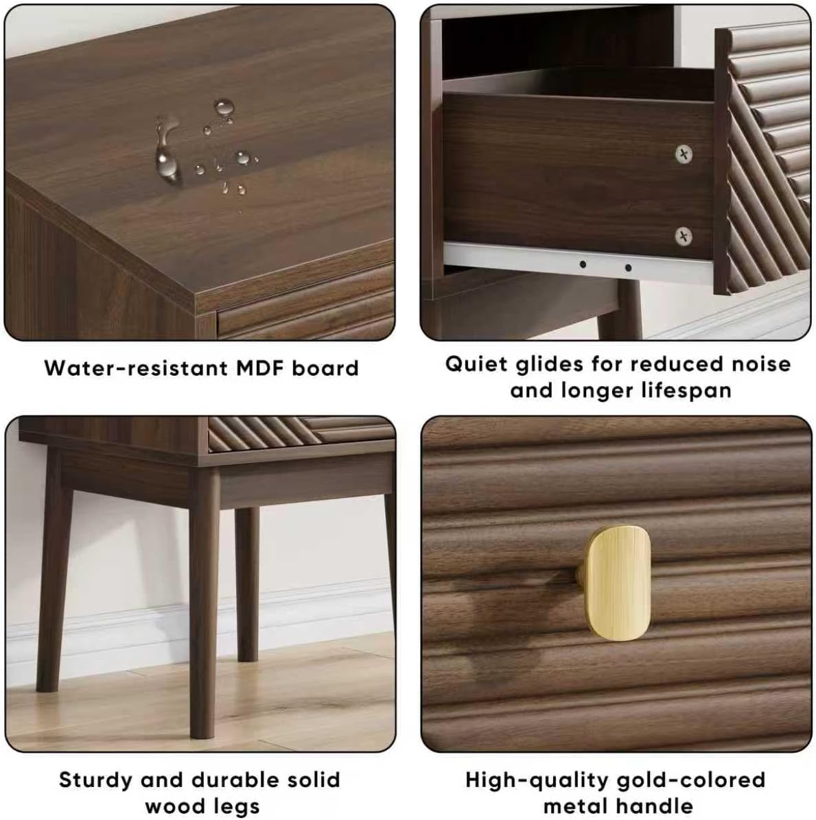 Mid Century Modern Nightstand Set of 2,Side Table with Storage Drawer,Bedside Table for Living Room Bedroom,Walnut