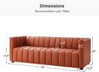 HULALA HOME 83" Genuine Leather Sofa with Channel Tufted Design, 3-Seater Sofa for Living Room Bedroom, Modern Oversized Couch with Wood Legs, Brick