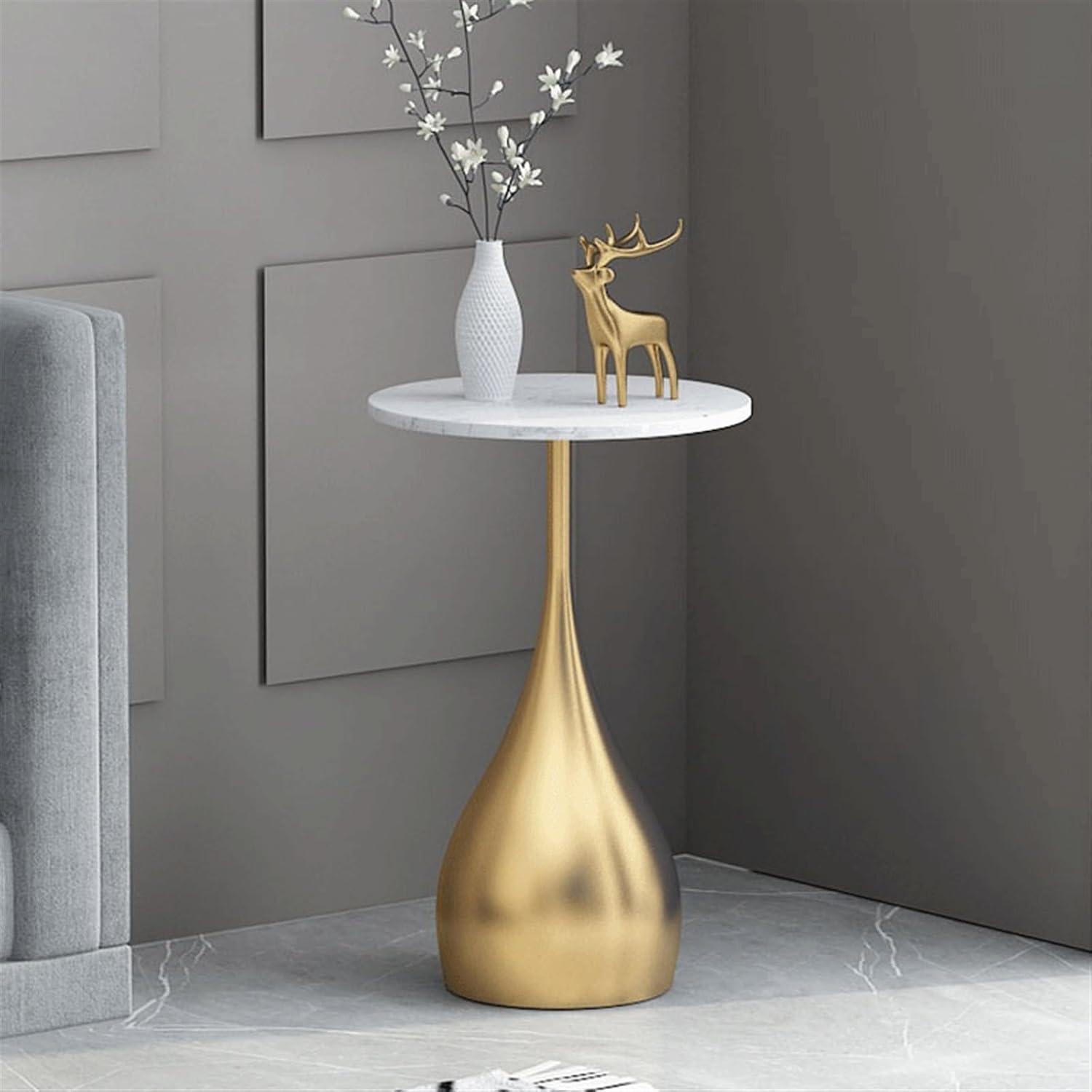 Center Table Metal Round Coffee Table Sofa Side Small for Living Room Bedroom Milk Tea Shop Storage Shelf(Gold)