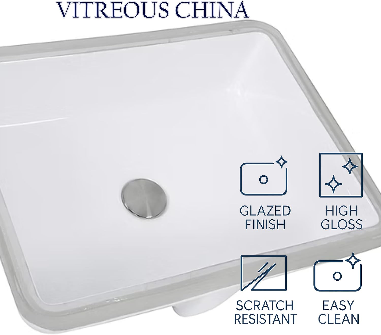 Nantucket Sinks GB-17x13-W Undermount Bathroom Sink – 17"x13" Rectangular White Bowl Bath Vanity Sink, Glazed Bottom for Open Console, w Overflow – Ceramic, High Gloss, Stain & Scratch Resistant