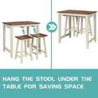 Giantex 3 Piece Pub Dining Set, Counter Height Pub Table with 2 Saddle Bar Stools, Tavern Collection Table Set for Living Room, Kitchen, Small Space (Brown & Milky White)