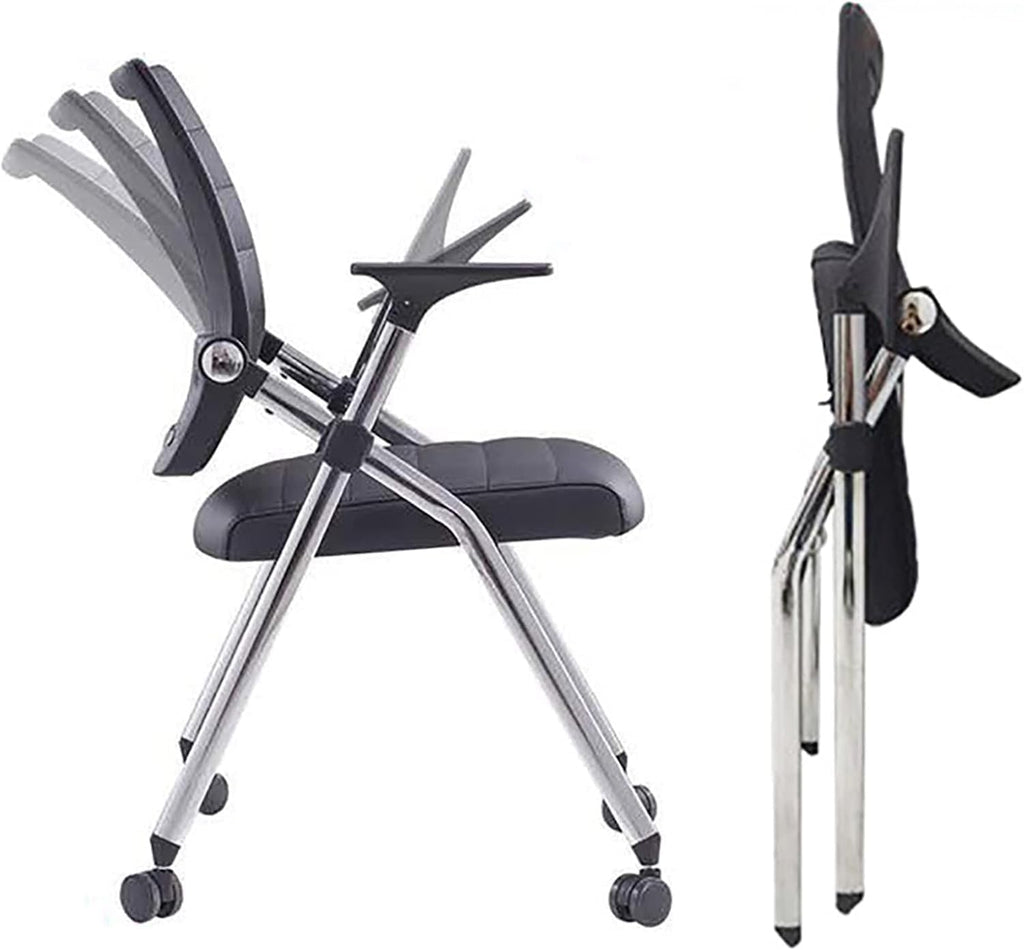 Ergonomic Black Folding Office Chair with Leather Padded Seat Arms and Wheels for Comfort and Convenience