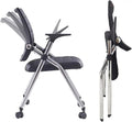 Ergonomic Black Folding Office Chair with Leather Padded Seat Arms and Wheels for Comfort and Convenience