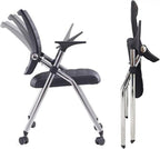 Ergonomic Black Folding Office Chair with Leather Padded Seat Arms and Wheels for Comfort and Convenience