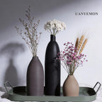 Ceramic Vase Set of 3 - Modern Boho Farmhouse Home Decor Flower Vases for Living Room, Kitchen Island, Dining Table Centerpiece Decor, Office Shelf, Fireplace Mantle Decorations (Black Taupe Mix)