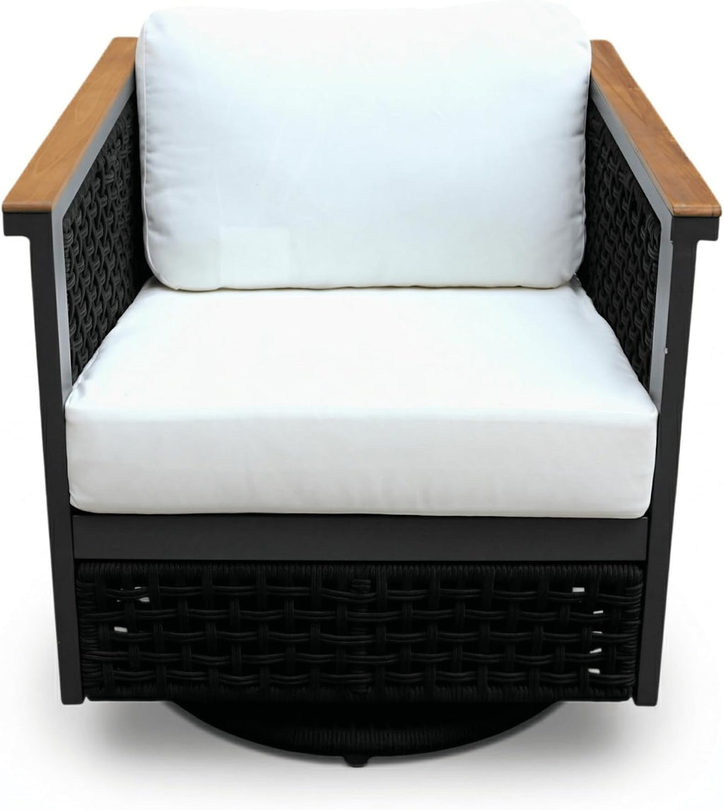 East Green Linden Teak and Aluminum Patio Swivel Chair with Cushions - Weather-Resistant Outdoor Seating
