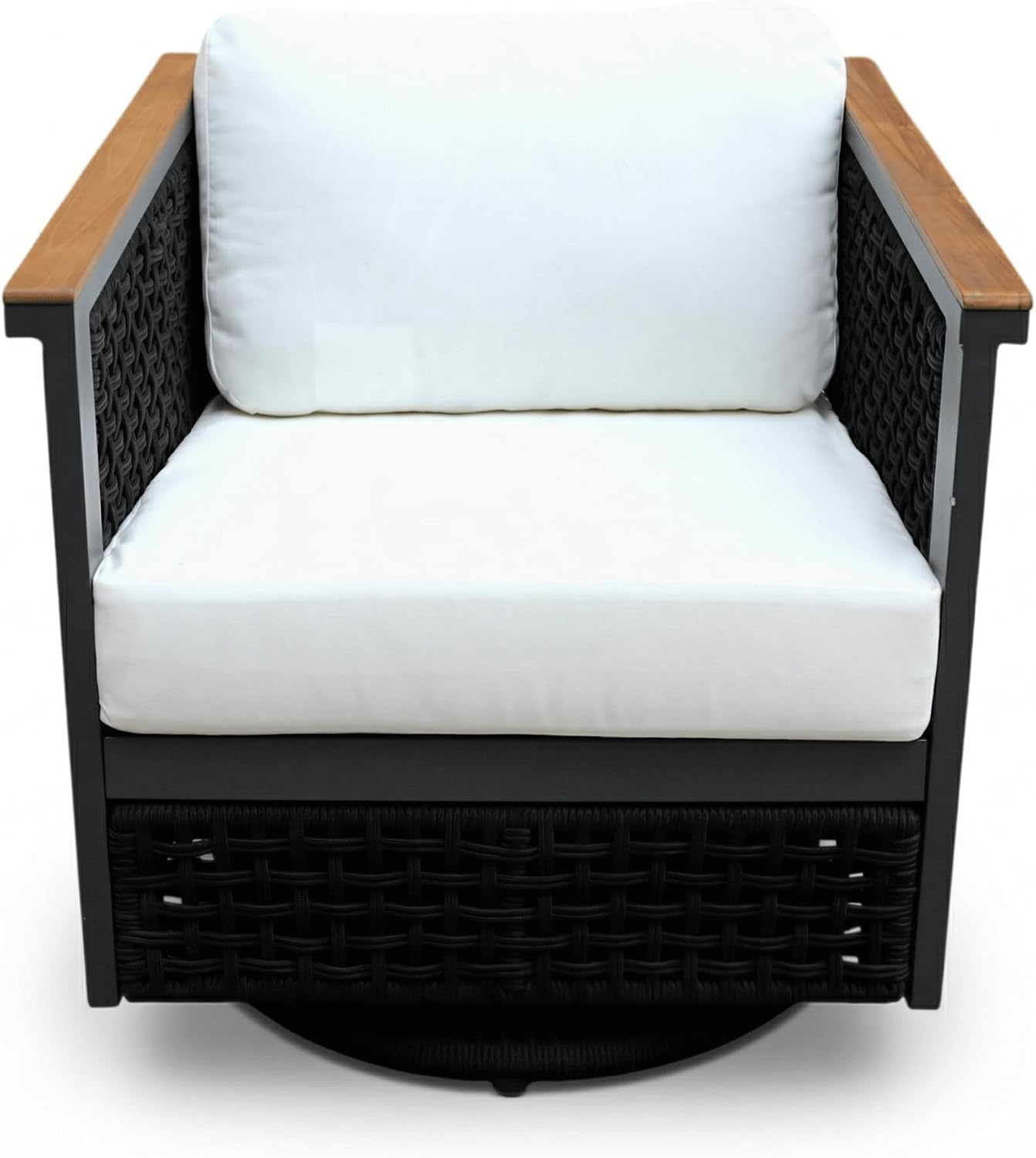 East Green Linden Teak and Aluminum Patio Swivel Chair with Cushions - Weather-Resistant Outdoor Seating