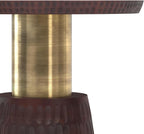 SIMPLIHOME Breanna End Table - 16 inch Wide Solid Mango Wood and Metal Round Accent Table with Textured Base in Walnut Brown and Antique Gold, Contemporary Nightstand for Living Room or Bedroom