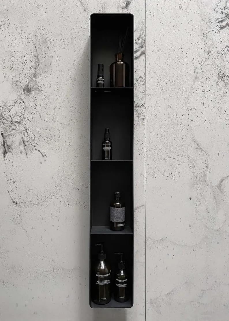 Modern Black Wall Mounted Storage Shelf, 2-Tier Floating Shelf for Bathroom Bedroom Living Room, Decorative Organizer for Toiletries Candles Small Plants, Space-Saving Wall Shelf