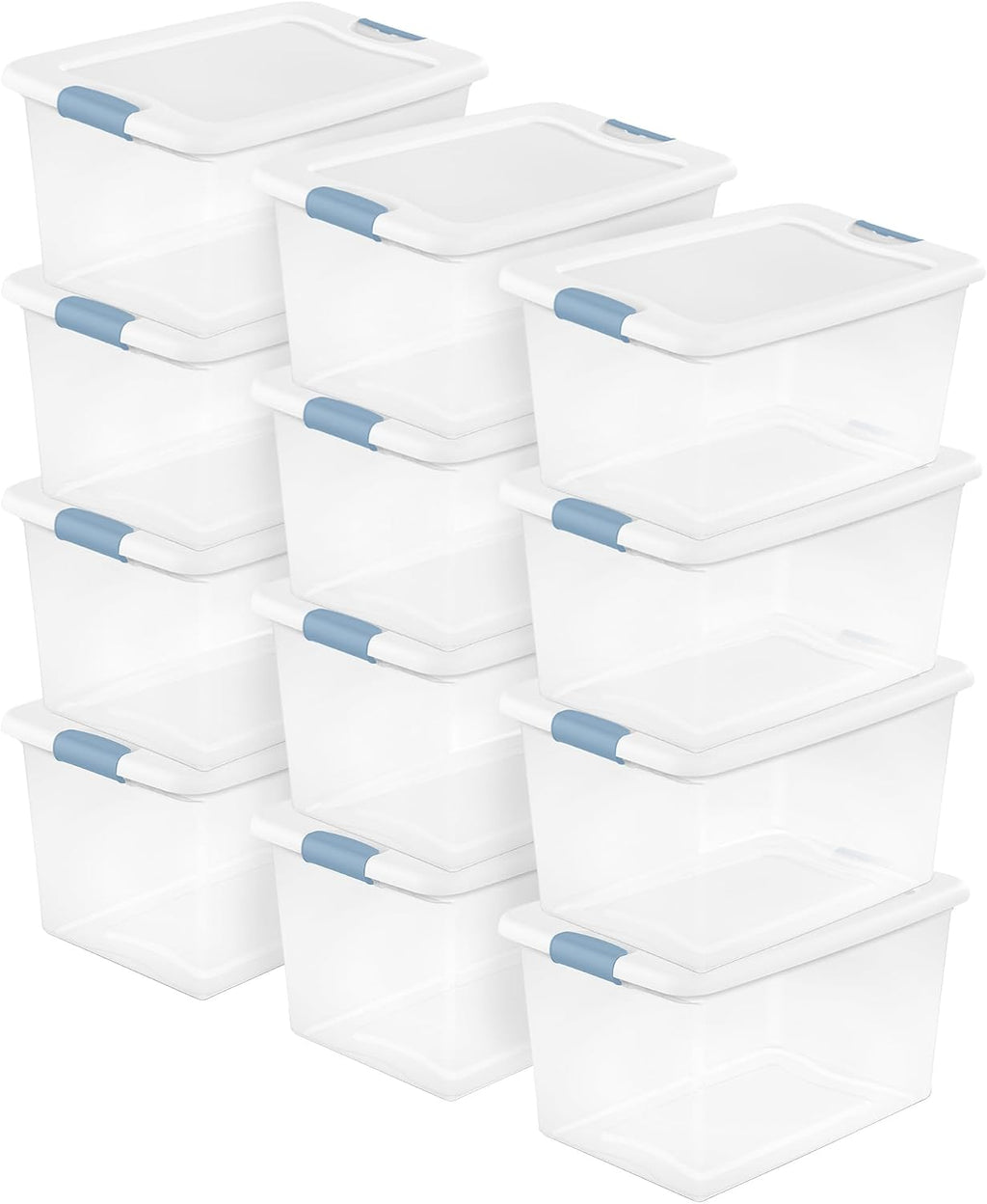 Sterilite 12-Pack Latching Box, Clear Plastic Under Bed Storage Bins with Lids, 64 Quart - Large Stackable Tote Organizer Containers for Closet, Bedroom, Bathroom, and Office Organization