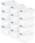 Sterilite 12-Pack Latching Box, Clear Plastic Under Bed Storage Bins with Lids, 64 Quart - Large Stackable Tote Organizer Containers for Closet, Bedroom, Bathroom, and Office Organization