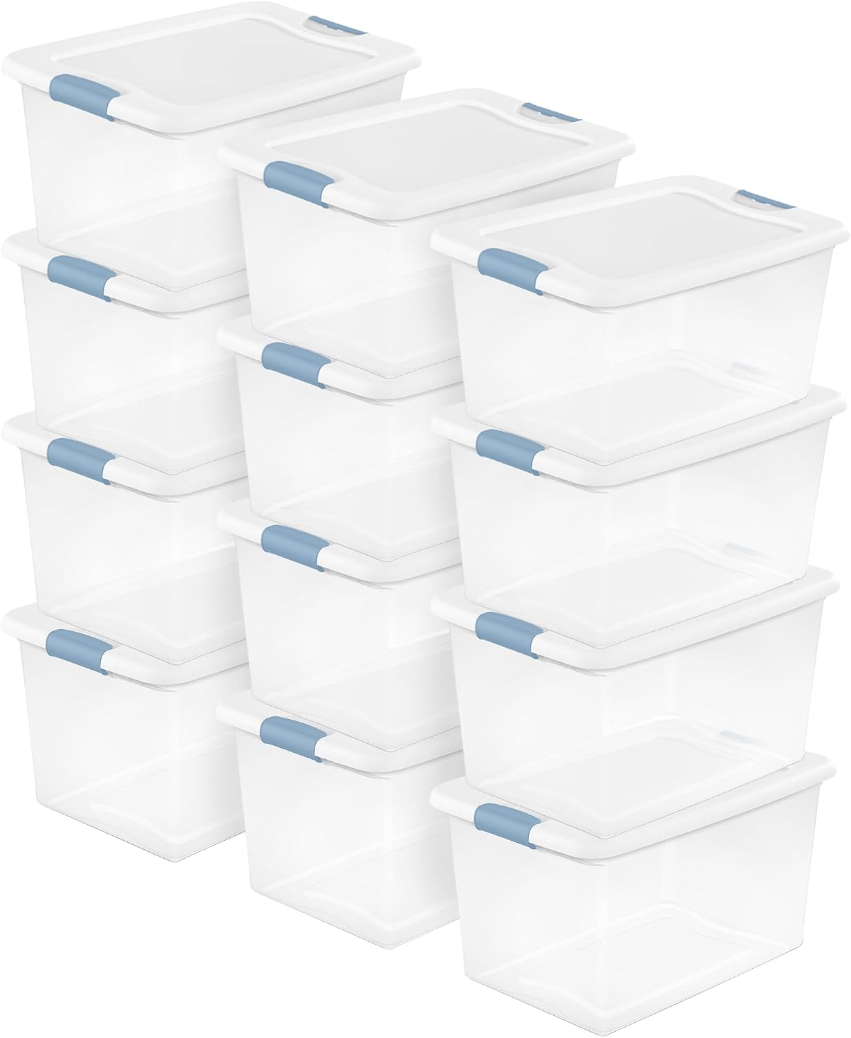 Sterilite 12-Pack Latching Box, Clear Plastic Under Bed Storage Bins with Lids, 64 Quart - Large Stackable Tote Organizer Containers for Closet, Bedroom, Bathroom, and Office Organization