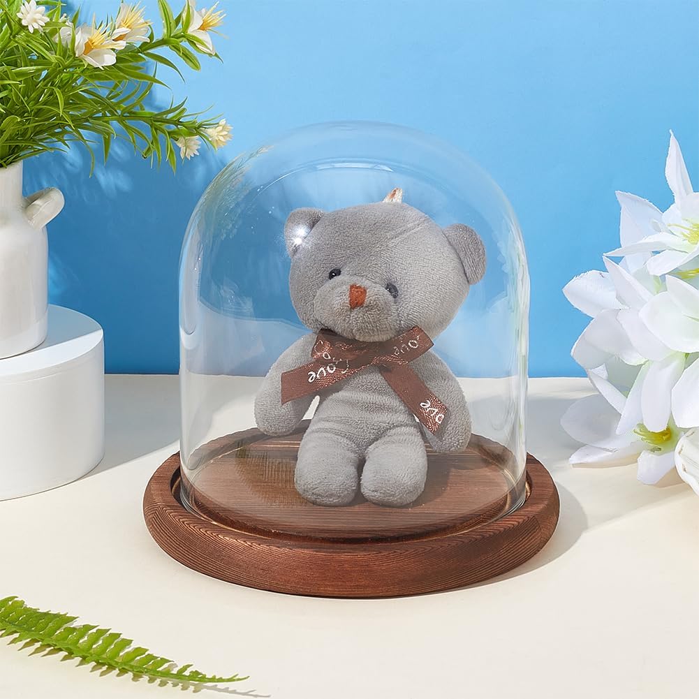 BENECREAT 5.5x5inch Eternal Transparent Flower Glass Cover, Cloche Dome Micro Landscape with Solid Wood Base for DIY Flower Craft, Wedding Decorations