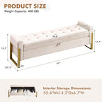 67" Storage Bench for Bedroom, King Size End of Bed Bench, Upholstered Storage Ottoman Bench with Golden Metal Legs, Bedroom Bench for Entryway, Beige
