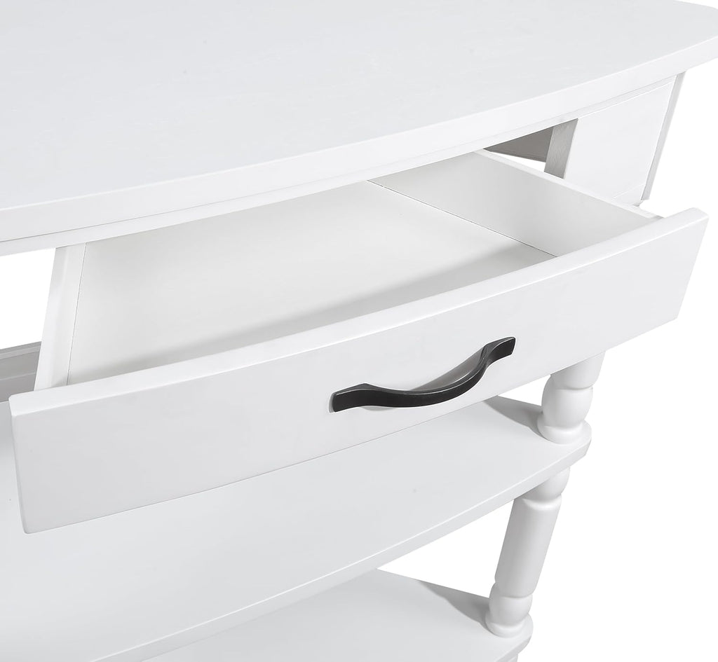 Corner Side Table, 3-Tier Triangle End Table with Drawer and Solid Wood Legs, 33.86" Small Space Storage, Milk White