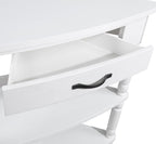 Corner Side Table, 3-Tier Triangle End Table with Drawer and Solid Wood Legs, 33.86" Small Space Storage, Milk White