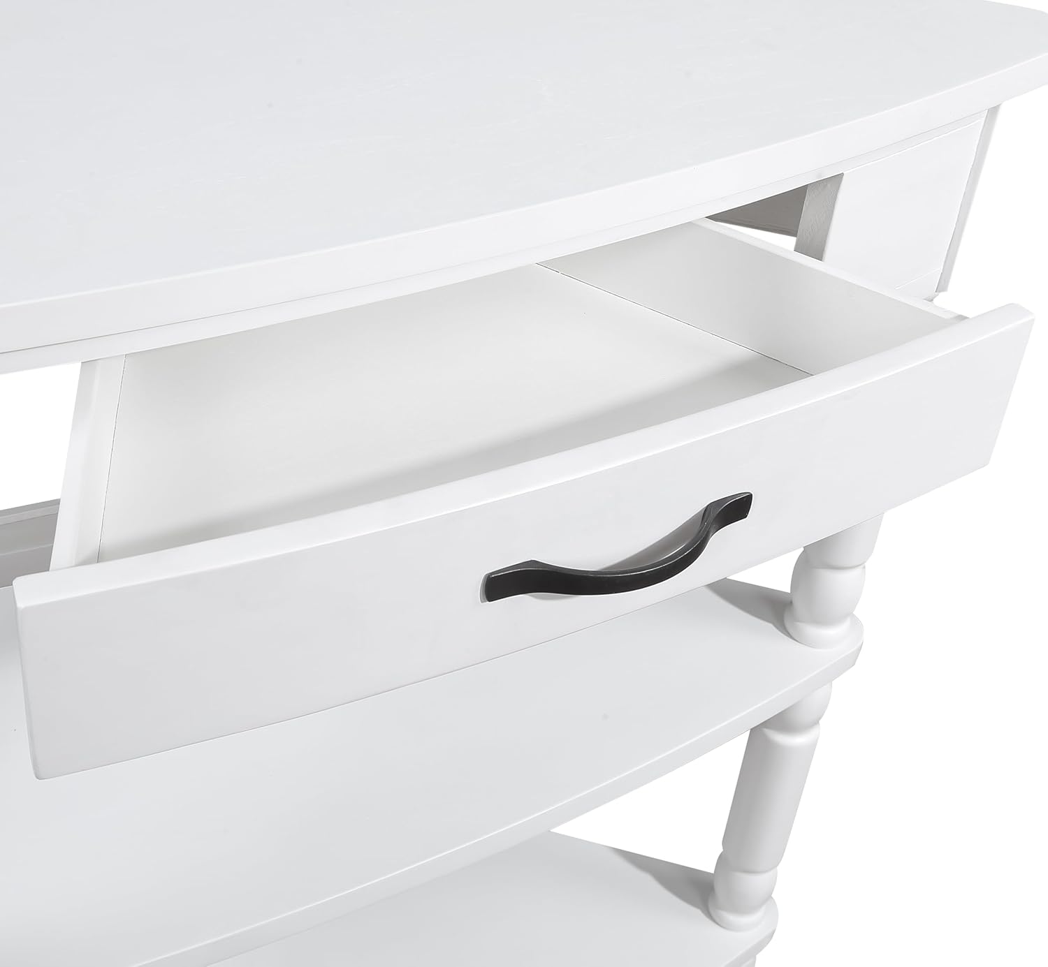 Corner Side Table, 3-Tier Triangle End Table with Drawer and Solid Wood Legs, 33.86" Small Space Storage, Milk White