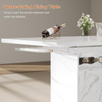 Extendable Dining Table for 4-6, 47-63 Inch Faux Marble Extendable Dining Room Table, Modern Expandable Rectangle Kitchen Dining Table with Storage for Kitchen Living Room