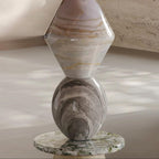 Modern Marble Side Table, Round Accent Table with Sculptural Stone Base, Luxury Small Coffee Table for Living Room, Bedroom, Sofa End Table