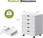 Sweetcrispy 5 Drawer Wooden Dresser, Storage Cabinets, Room Organization | Mobile Rolling Wheels, Vertical Organizer Chest, Home Office Bedroom Furniture, White Wood