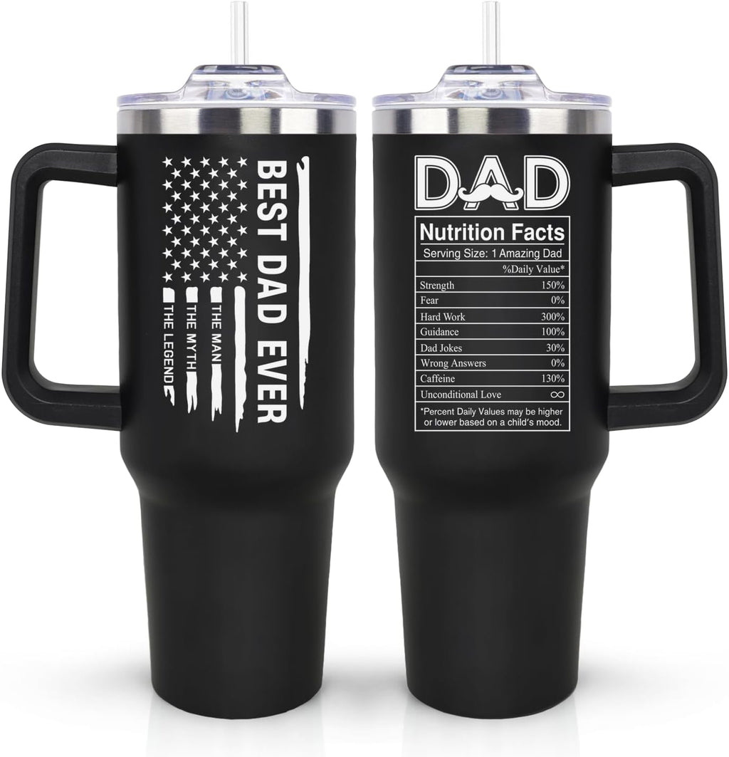 LHSCVUFASC Fathers Day Gift for Dad from Daughter, Son - Birthday Christmas Tumbler Gifts for Husband Dad - Best Ever Dads Gifts Ideas for New Daddy - 40 Oz Stainless Steel Tumbler Coffee Cup