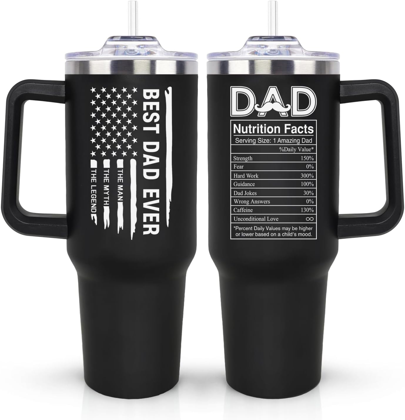 LHSCVUFASC Fathers Day Gift for Dad from Daughter, Son - Birthday Christmas Tumbler Gifts for Husband Dad - Best Ever Dads Gifts Ideas for New Daddy - 40 Oz Stainless Steel Tumbler Coffee Cup