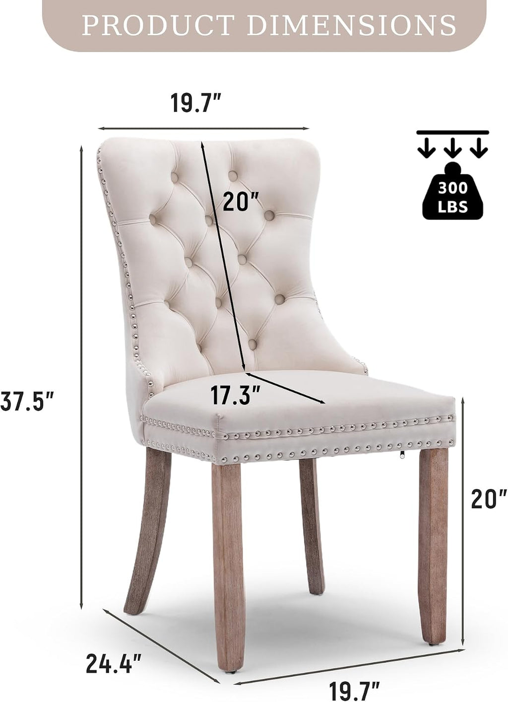 Velvet Dining Chair Set of 2 Upholstered Tufted Dining Room Chair with Nailhead Trim and Solid Wood Legs for Kitchen, Restaurant,Beige