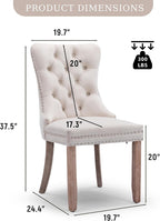 Velvet Dining Chair Set of 2 Upholstered Tufted Dining Room Chair with Nailhead Trim and Solid Wood Legs for Kitchen, Restaurant,Beige
