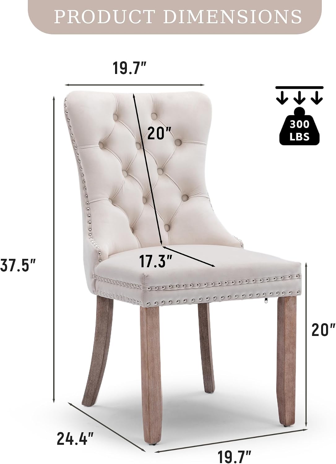 Velvet Dining Chair Set of 2 Upholstered Tufted Dining Room Chair with Nailhead Trim and Solid Wood Legs for Kitchen, Restaurant,Beige