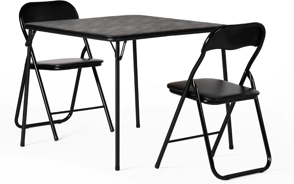 FurnitureR Steel Folding Chairs Foldable Chair with Padded Seats for Desks Home Office Waiting Room Guest Reception Party Poker Stackable Conference Chairs (Black PVC Ⅰ, 2-Pack)