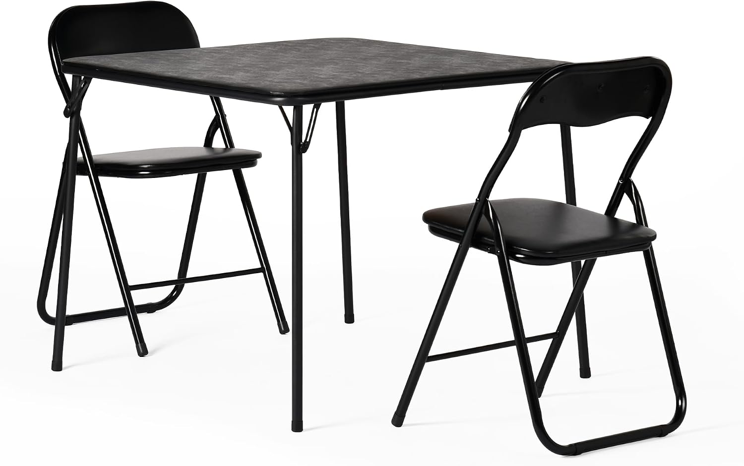 FurnitureR Steel Folding Chairs Foldable Chair with Padded Seats for Desks Home Office Waiting Room Guest Reception Party Poker Stackable Conference Chairs (Black PVC Ⅰ, 2-Pack)
