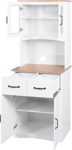 Modern Kitchen Cabinet with Hutch,Freestanding Kitchen Pantry Organizer with Microwave Stand, Wooden Buffet Cabinet for Dining Room