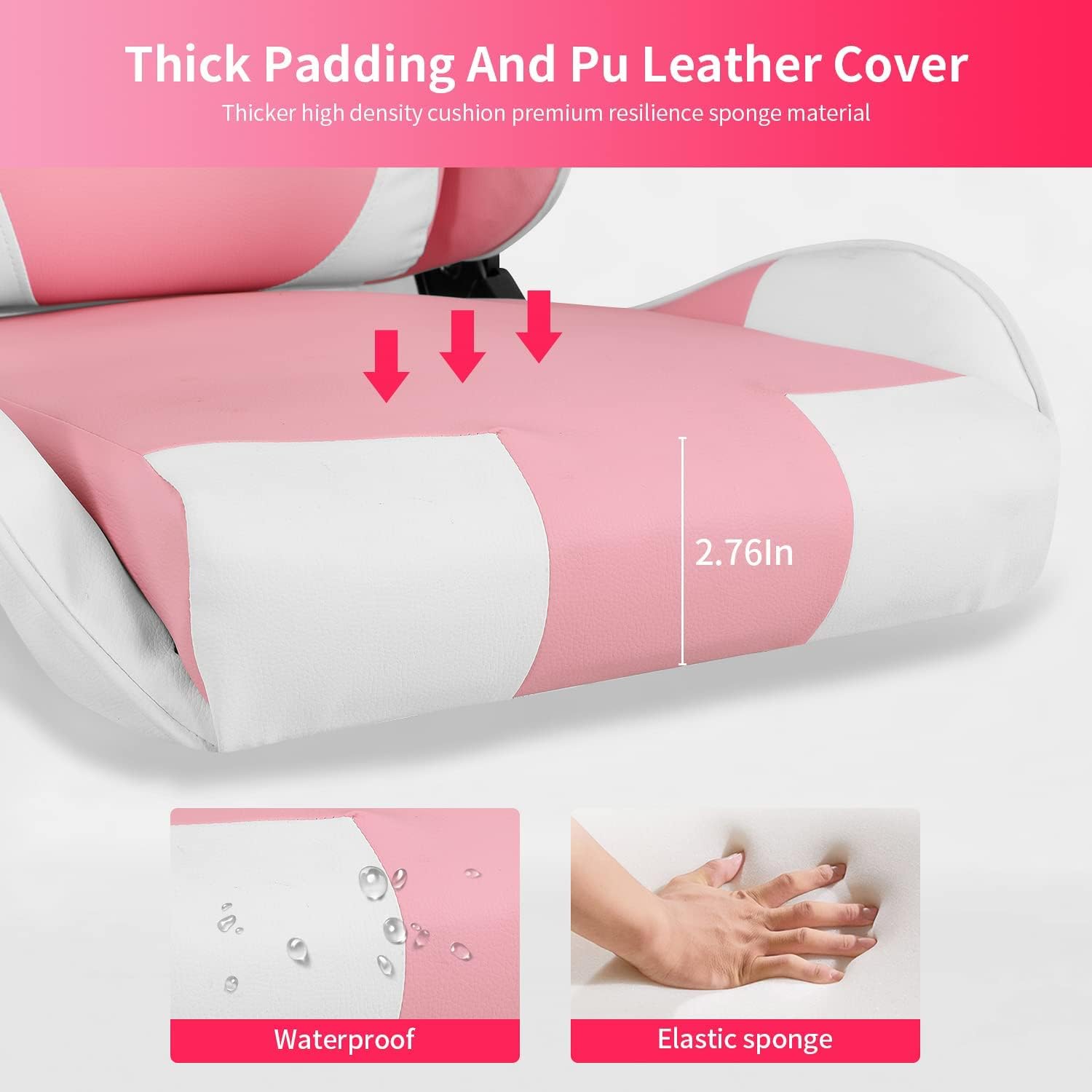 Gaming Chair, Video Game Chair, Cheap Computer Gaming Chair PU Leather High Back PC Gaming Chair Ergonomic Racing Swivel Office Desk Chair with Headrest and Lumbar Support for Adults Kids Pink