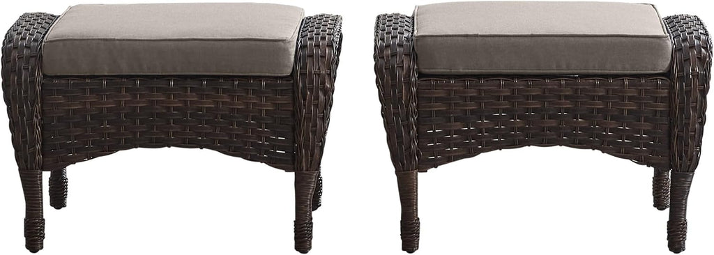 Outdoor Ottomans for Patio Foot Rest - 25 Inch PE Wicker Foot Stool Set of 2 with Removable Cushions for Patio Furniture Sets,All Weather Rattan Ottoman for Balcony Deck Blue/Gray