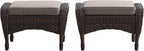 Outdoor Ottomans for Patio Foot Rest - 25 Inch PE Wicker Foot Stool Set of 2 with Removable Cushions for Patio Furniture Sets,All Weather Rattan Ottoman for Balcony Deck Blue/Gray