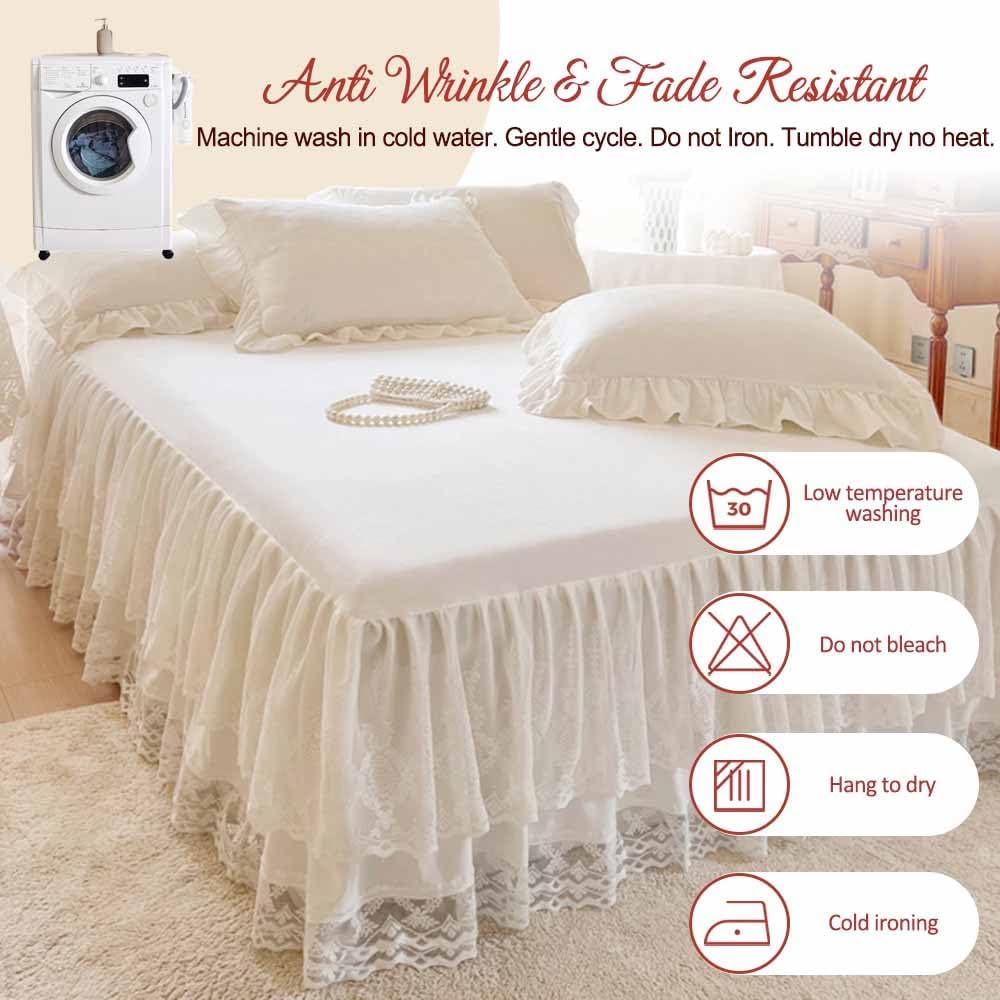 Queen Size Lace Ruffled Bed Skirt, 17 Inch Drop Easy Fit Bedskirt Bed Sheet for Hidden Box Spring & Under Bed Storage