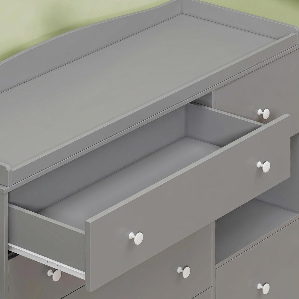 Kids Dresser Cabinet with 6 Drawers, Changing Table for Nursery with Shelf, Multi-Functional Chest of Drawers, Kids Bedroom Furniture, Nightstand for Children's Room, Grey