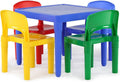 Humble Crew Kids Plastic Table and Chair Set, Toddler Activity Table with 4 Chairs, Lightweight Easy-Clean Kids Desk for Play, Snacks-Crafts, Indoor Outdoor Playroom Furniture, Blue/Primary