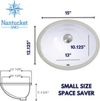 Nantucket Sinks Undermount Bathroom Sink – GB-13x10-W Small Oval Bowl Sink 13 Inch X 10 Inch for Bathroom Vanity, Glazed Bottom for Open Console, White, with Overflow – Ceramic, High Gloss Glaze