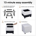 ABHENG 17.7 inches Faux Fur Ottomans Cube with Legs, Metal Framed Vanity Stool Chair Storage Ottoman Foot Rest Stool, Holds 770 LB for Dorm Living Room Bedroom White UASND644W