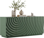 4 Door Modern Sideboard Buffet Cabinet with Spiral Grain, Accent Storage Sideboard Freestanding Anti-Dumping Storage Cabinet Buffet for Kitchen & Living Room (Green)