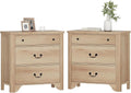WAMPAT Farmhouse Nightstands Set of 2, Wood Nightstand with Large 6 Drawers, 31.5 Inch Bedside Table with Storage and Vintage Handles, Wide Sofa Side End Table Chest of Dresser for Bedroom, Oak
